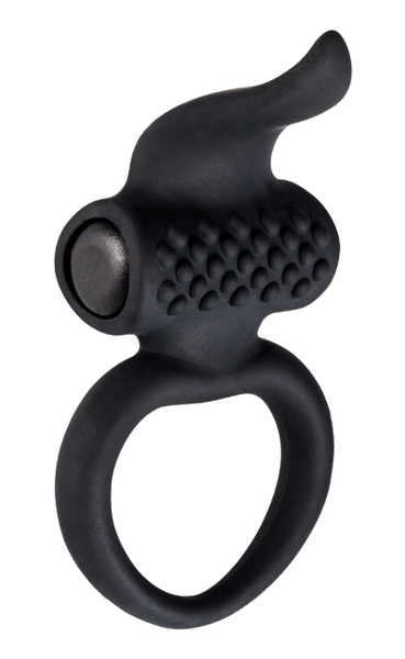 Ерекційне віброкільце зі стимулятором клітора Adrien Lastic Lingus Black AD30649 фото