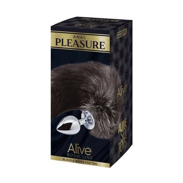 Металлическая анальная пробка с лисьим хвостом Alive Fox Tail Black & White (Размер M) SO6322 фото