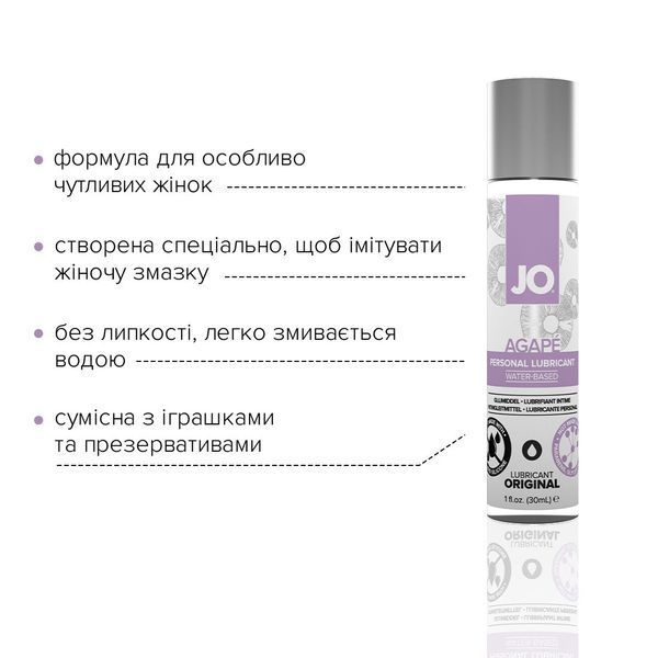 Делікатний водний лубрикант для надчутливої шкіри System JO Agape Original (30 мл) SO1492 фото