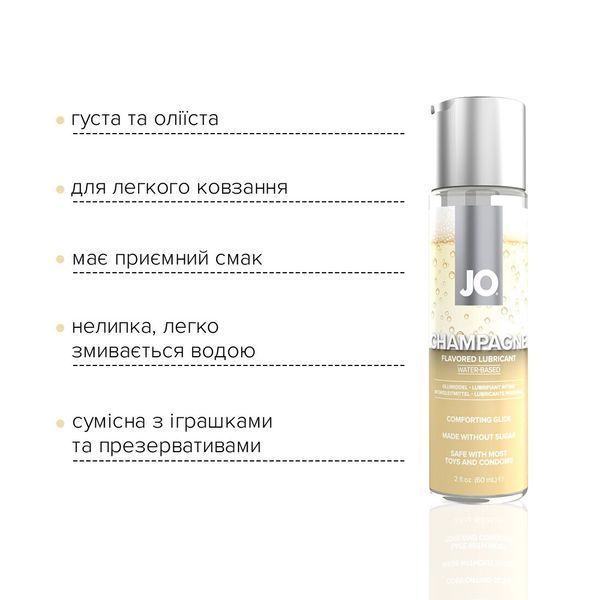Смазка на водной основе JO Champagne (60 мл), без сахара, растительный глицерин SO7023 фото