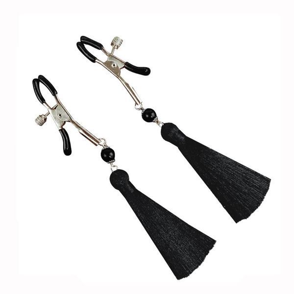 Винтовые зажимы для сосков с кисточками Art of Sex Nipple Clamps Black Tassels, черные SO5856 фото