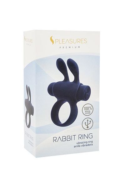 Эрекционное виброкольцо S Pleasures Premium Rabbit Ring, черное, со съемной вибропулей и ушками SX1608 фото